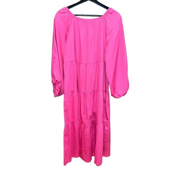 Trina Turk Cassia Tiered Midi Dress Size M Playa Pink Balloon Puff Sleeve‎ - Picture 6 of 10